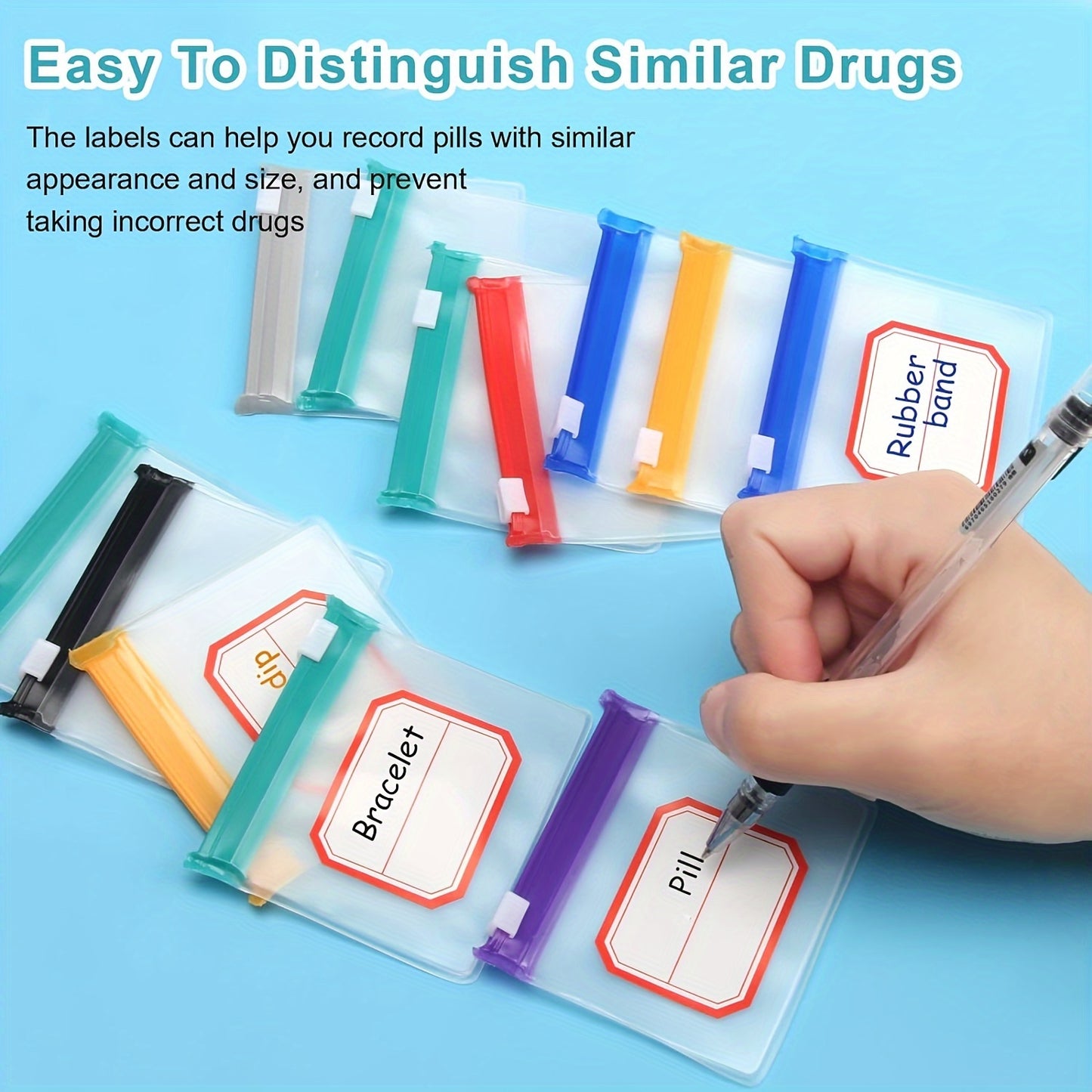 7pcs Reusable Zippered Pill Pouch Set - Translucent Medicine Organizer Bags in 7 Colors with Slide Lock for Travel