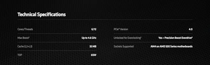 AMD Ryzen 5 5600X CPU - 6-Core, 12-Thread, 3.7GHz, 32MB L3 Cache, 7NM, 65W TDP, Socket AM4