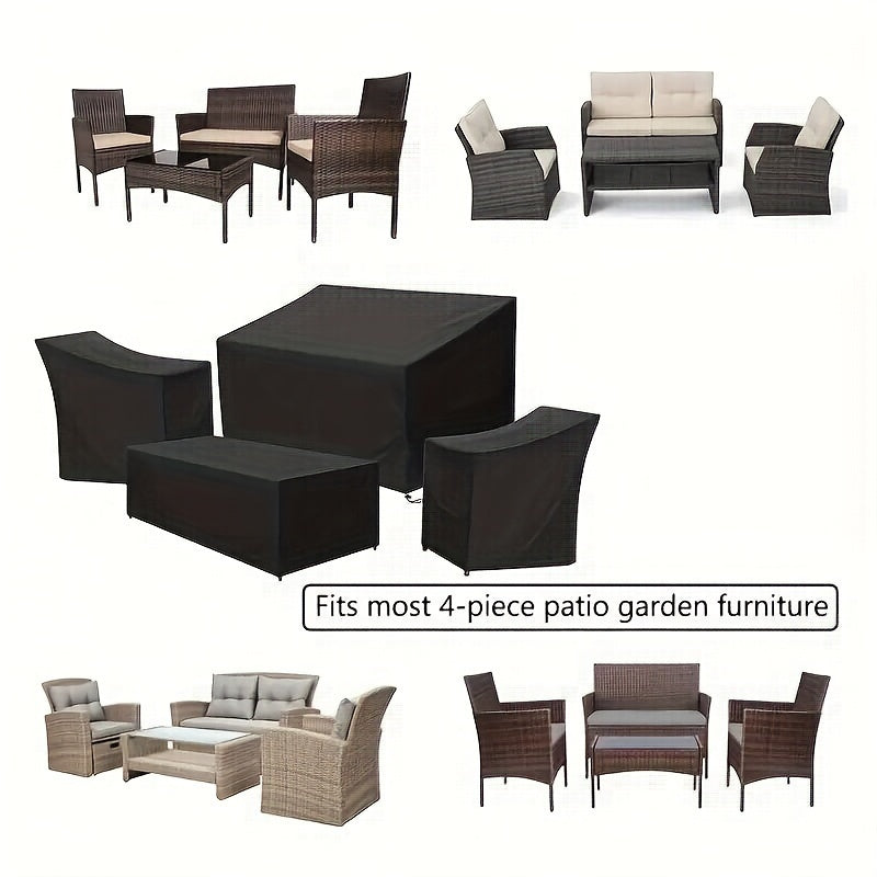 4 Piece Ultimate Waterproof Patio Furniture Cover Set – Durable Windproof Covers with Buckle Strap and Adjustable Drawstring for Sofa, Chairs, Coffee Table, Outdoor Living Room and Balcony Protection