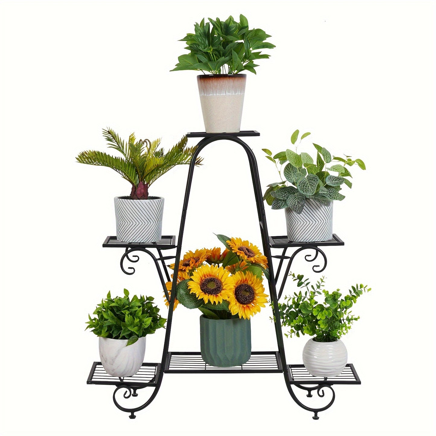 6 Tier Metal Plant Stand - Space-Saving Multi-Plant Display Rack - Sturdy Black Flower Pot Holder for Home and Patio Decor