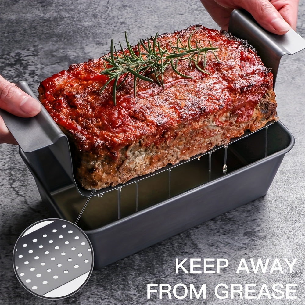 2 Piece Non-Stick Meatloaf Pan Set with Drain Tray - Reduces Fat, Enhances Flavor, Perfect for Baking & Bread Making