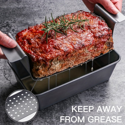 2 Piece Non-Stick Meatloaf Pan Set with Drain Tray - Reduces Fat, Enhances Flavor, Perfect for Baking & Bread Making