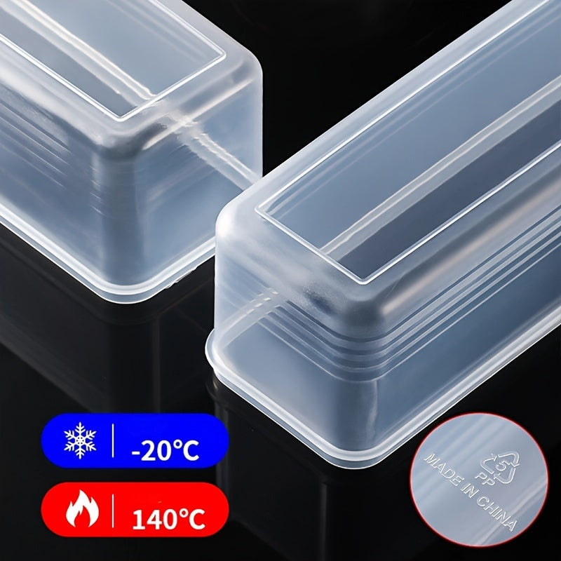4 Pack Long Rectangular Food Storage Containers - Reusable Plastic Organizer Boxes with Lid for Scallions, Garlic, Noodles and More