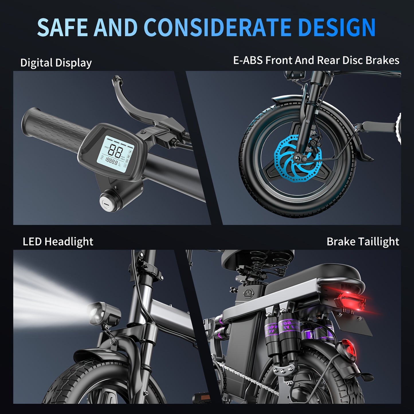 High-Performance Folding Electric Bike - 500W Motor, 14" Tire, 20MPH Speed, 25 Miles Range, Dual Suspension, 48V 13AH Battery - Ideal Commuter Ebike for Adults
