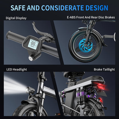 High-Performance Folding Electric Bike - 500W Motor, 14" Tire, 20MPH Speed, 25 Miles Range, Dual Suspension, 48V 13AH Battery - Ideal Commuter Ebike for Adults