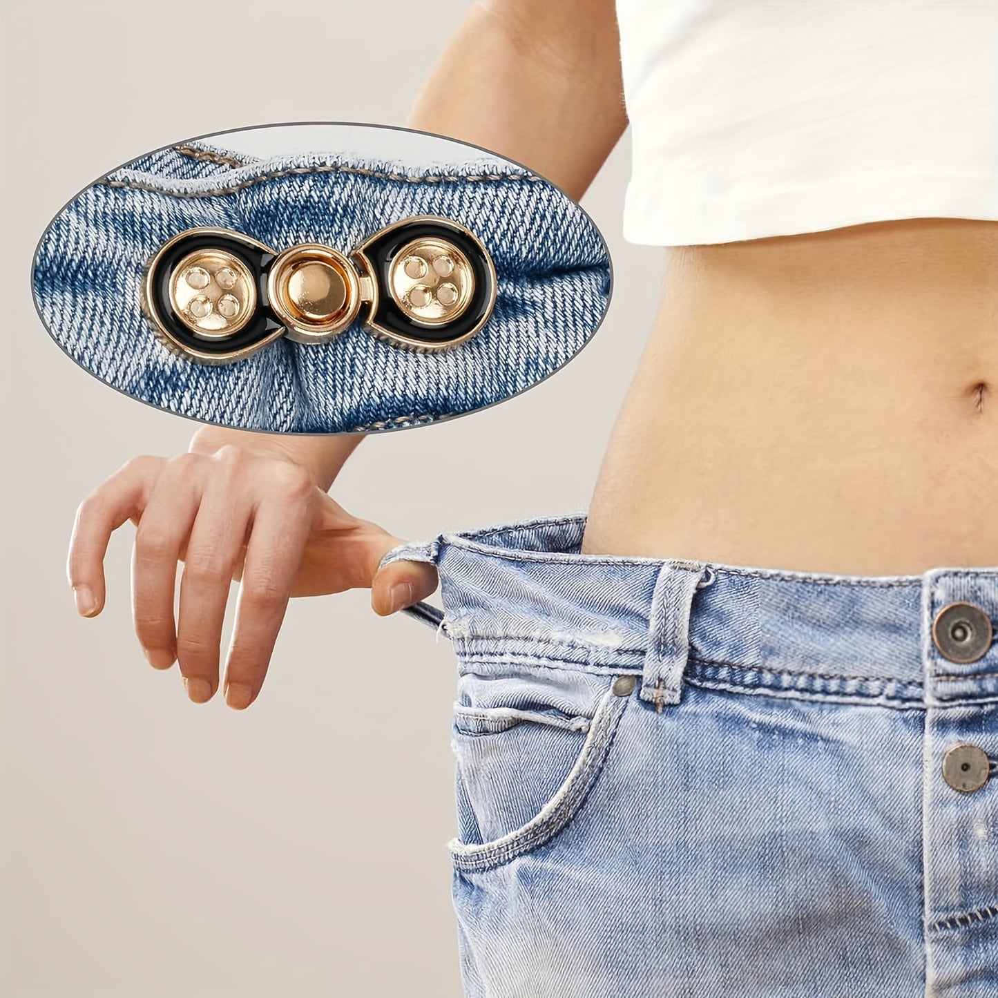 8 Pack Adjustable Waistband Buttons – Removable Instant Denim Pins, No-Sew Tighteners for Loose Jeans, Daisy Flower Design, White