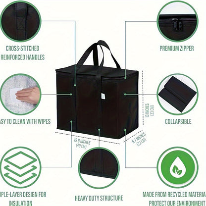 2 Pack XXL Cooler Bag | Insulated Grocery Bags for Food Delivery | Collapsible and Reusable Shopping Bags with Zippered Top | Heavy-Duty, Stands Upright