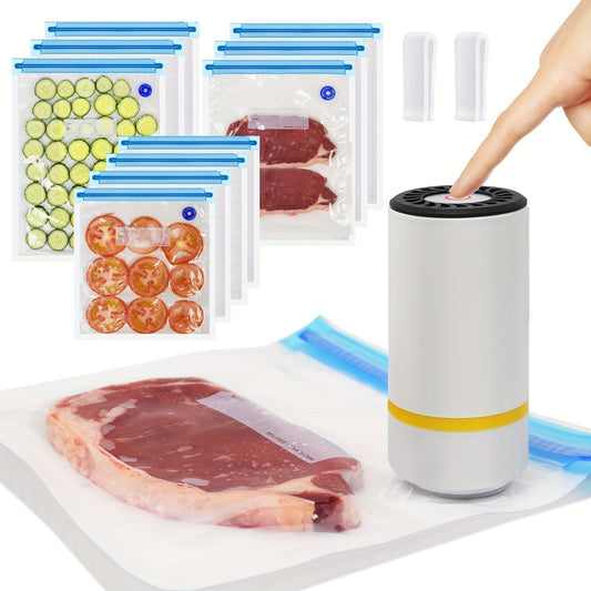 Handheld Electric Vacuum Machine with Food Vacuum Storage Bags – Includes 3 Sizes (4x8.5", 3x11", 3x13.5"), Vacuum-Sealed Zipper Bags, and Electric Pump