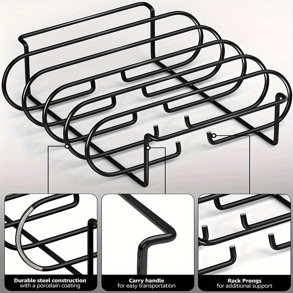 Deluxe Stainless Steel Rib Rack - Holds 4 Full Racks of Ribs, Ultra-Portable for BBQ and Smoker Enthusiasts - Durable, Rust-Resistant Construction for Perfect Grilling Results