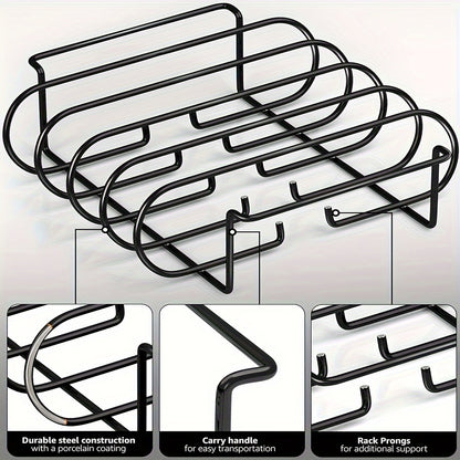 Deluxe Stainless Steel Rib Rack - Holds 4 Full Racks of Ribs, Ultra-Portable for BBQ and Smoker Enthusiasts - Durable, Rust-Resistant Construction for Perfect Grilling Results