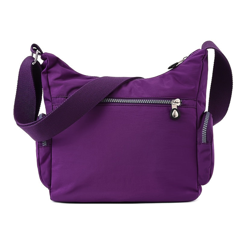 Waterproof Nylon Crossbody Bag for Women - Trendy Zipper Purse with Letter Patch