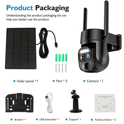 Hawkray [10x Zoom] 360° Low-Power CCTV WiFi Camera with Solar Panel Battery – 2K FHD, Spotlight Alarm, Motion Detection, Color Night Vision, Two-Way Audio, IP66 Waterproof