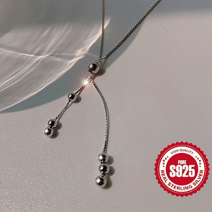 Elegant 925 Sterling Silver Y-Shape Necklace for Women - Adjustable Bead Slider, Silver Plated, Hypoallergenic, Versatile for All Seasons, Perfect for Daily Wear & Vacation, Christmas Gift