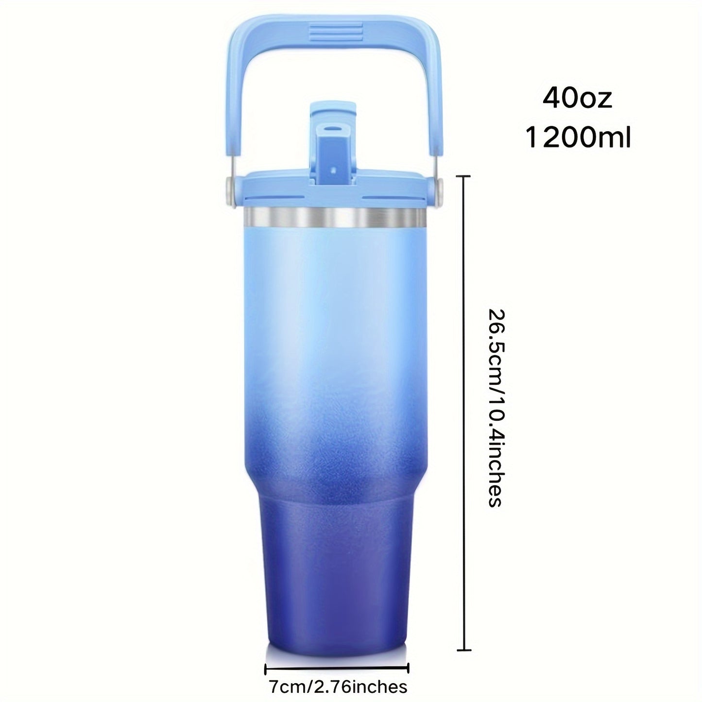 40oz Stainless Steel Roller with Portable Handle – Double Wall Vacuum Insulated with 2 in 1 Flip Straw Cover – Ideal for Hot and Cold Beverages, Sports, Outdoor Camping and Driving