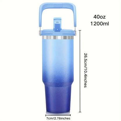 40oz Stainless Steel Roller with Portable Handle – Double Wall Vacuum Insulated with 2 in 1 Flip Straw Cover – Ideal for Hot and Cold Beverages, Sports, Outdoor Camping and Driving