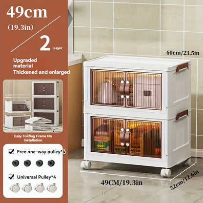 5 Layer Plastic Storage Box with Lid - Extra Large 19.3 Inch Folding Stack Container with Wheels, Ideal for Wardrobe, Bathroom, Home, Office, Dormitory
