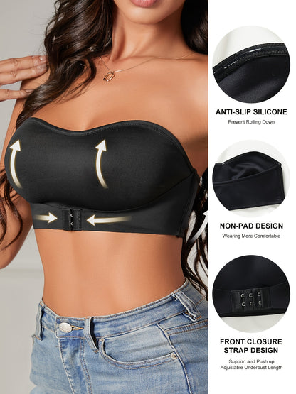 Front Buckle Strapless Bra: Wireless Non-Padded Bandeau Bra for Women, Lingerie and Underwear