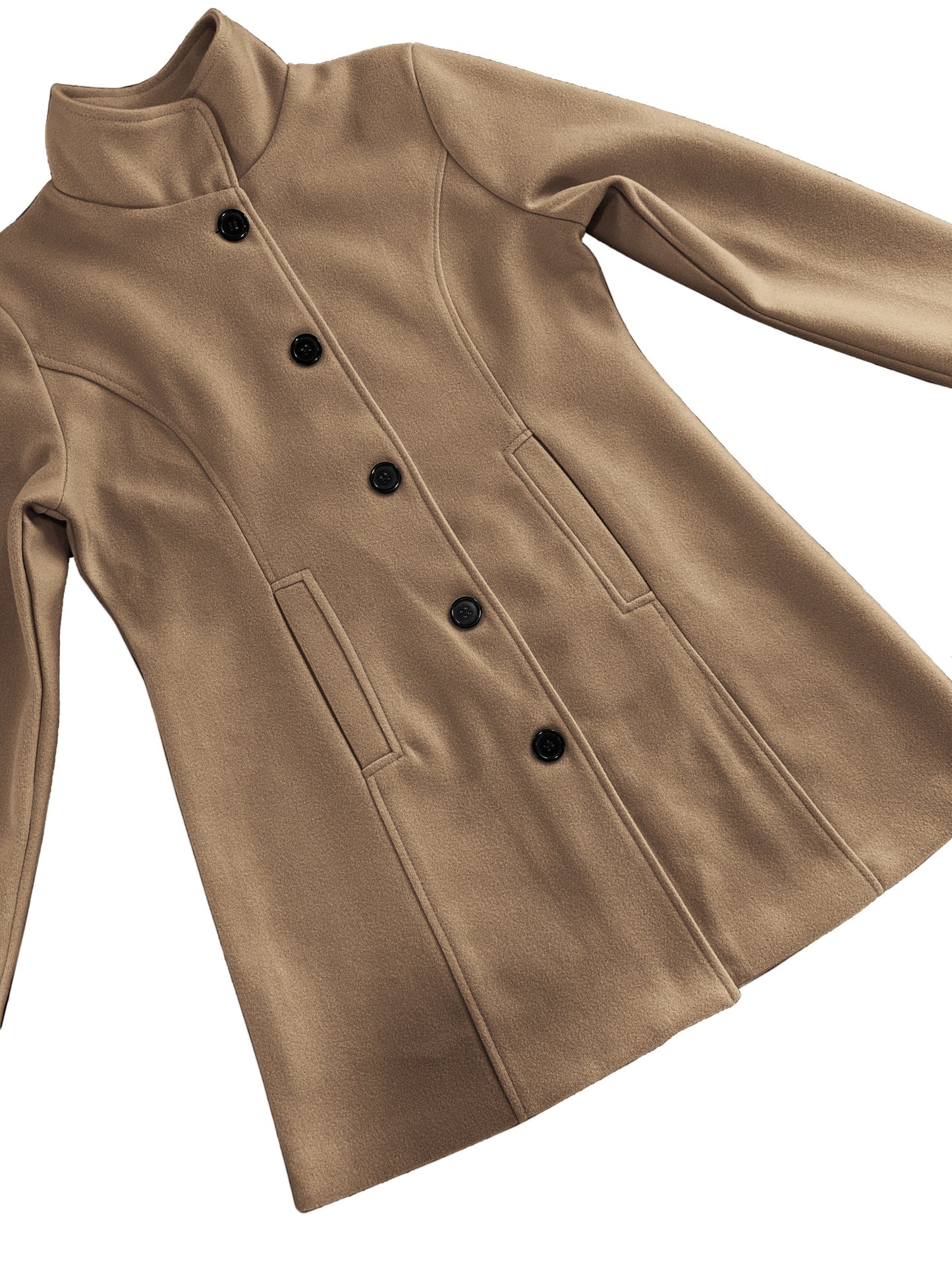 Women's Single-Breasted Overcoat - Solid Color Long Sleeve Casual Outerwear for Fall and Winter