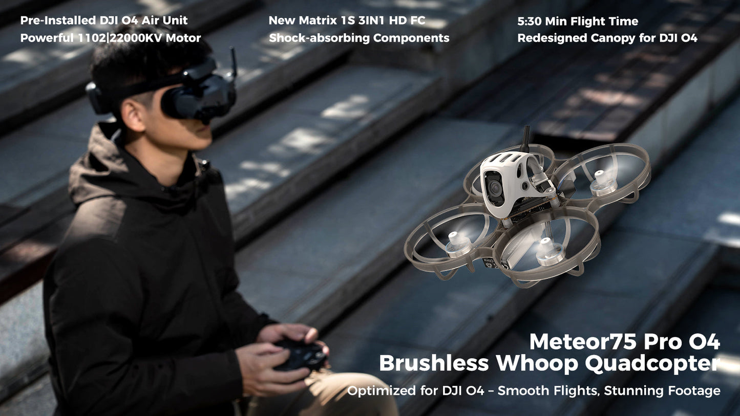 BETAFPV Meteor75 Pro O4 Brushless Whoop Quadcopter – ELRS 2.4G, 1S Matrix 3-in-1 HD FC PNP (No HD VTX) / DJI O4 Version