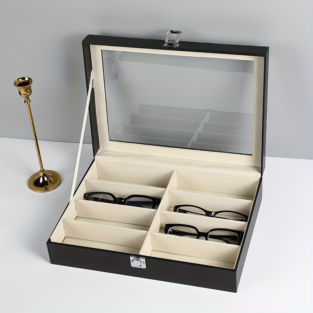 PU Leather Eyeglass Storage Box - Rectangular Organizer Case with Fabric Interior and Secure Closure for Glasses, Watches, and Jewelry