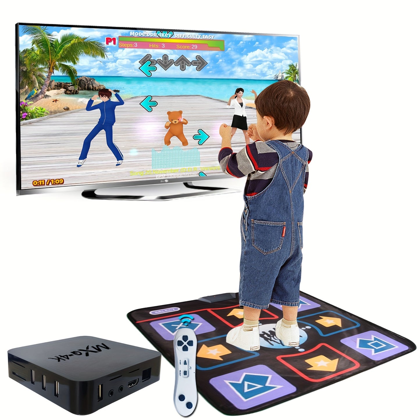 Dance Mat Electric HD TV Step Pad - 20+ Games, 200+ Songs, Fitness Mode, 2.4G Wireless Handle, Anti-Slip, MTV and Cartoon Modes - Ideal for Gifts, Christmas and Halloween