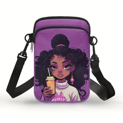 Chic African Girl Print Crossbody Bag - Trendy, Lightweight Double Layer with Adjustable Strap and Zip Closure for Daily Use