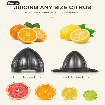 Electric Citrus Juicer Squeezer – Brushed Stainless Steel with Two Interchangeable Cones for Orange, Lemon, and Grapefruit, Easy to Clean and Use ( ABS+Stainless Steel )