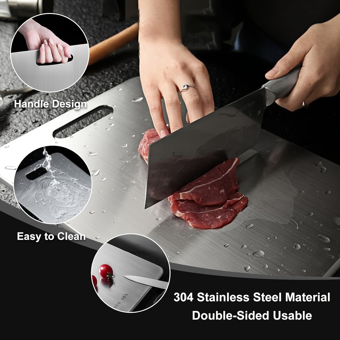 Premium Stainless Steel Cutting Board - Double-Sided, Food-Grade, Preserves Flavors and Easy to Clean