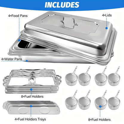 8QT Rectangle Stainless Steel Chafing Dish Buffet Set - Food Warmer Kit with Lids, Pans, and Fuel Holders - Durable, Easy-to-Clean for Restaurant, Catering, Parties, and Weddings
