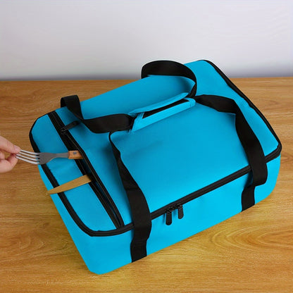 Red Baking Tray Bag – Expandable Layered Insulated Pot Carrier for 9"x13" Baking Tray – Forest Grey Grid, Hot or Cold Food – Layered Lugger Handbag, Lunch Bag with Ice Pack