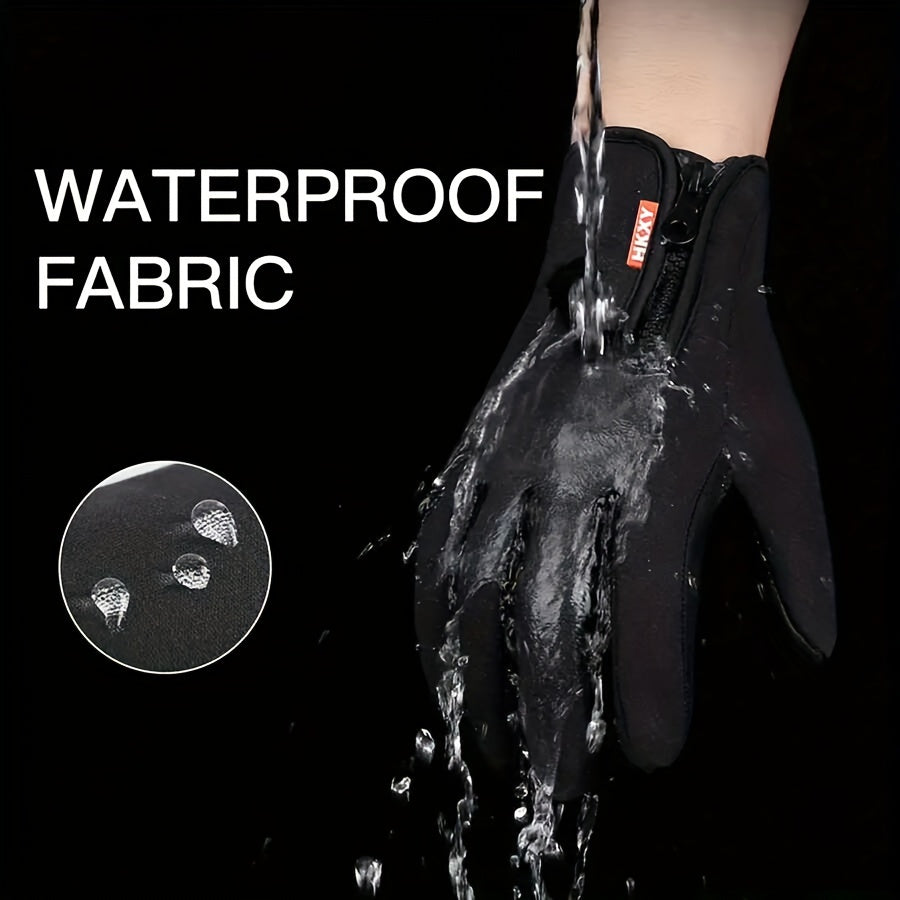 Winter Touchscreen Gloves - Windproof, Waterproof & Warm | Ideal for Cycling, Fishing, Running with Zip Closure & Knit Fabric