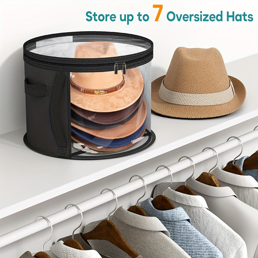 Foldable Hat Storage Organizer for Large Hats – Holds Up to 7 Oversized Hats, Includes Cowboy, Sun, Beach & Baseball Caps, Portable with Handle, Non-Woven Material with Random Printing