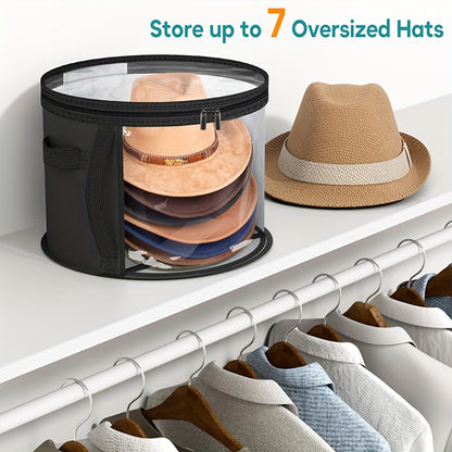Foldable Hat Storage Organizer for Large Hats – Holds Up to 7 Oversized Hats, Includes Cowboy, Sun, Beach & Baseball Caps, Portable with Handle, Non-Woven Material with Random Printing