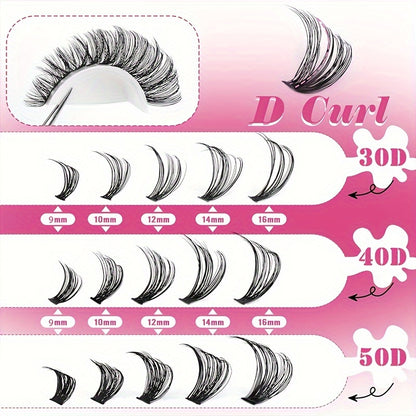 640/280pcs Extra Thick D Curl 9-16mm Mixed Length Individual Lashes – DIY Lash Clusters Extension Kit for Wispy Manga Look – Easy to Use, Long-Lasting, Reusable, Comfortable
