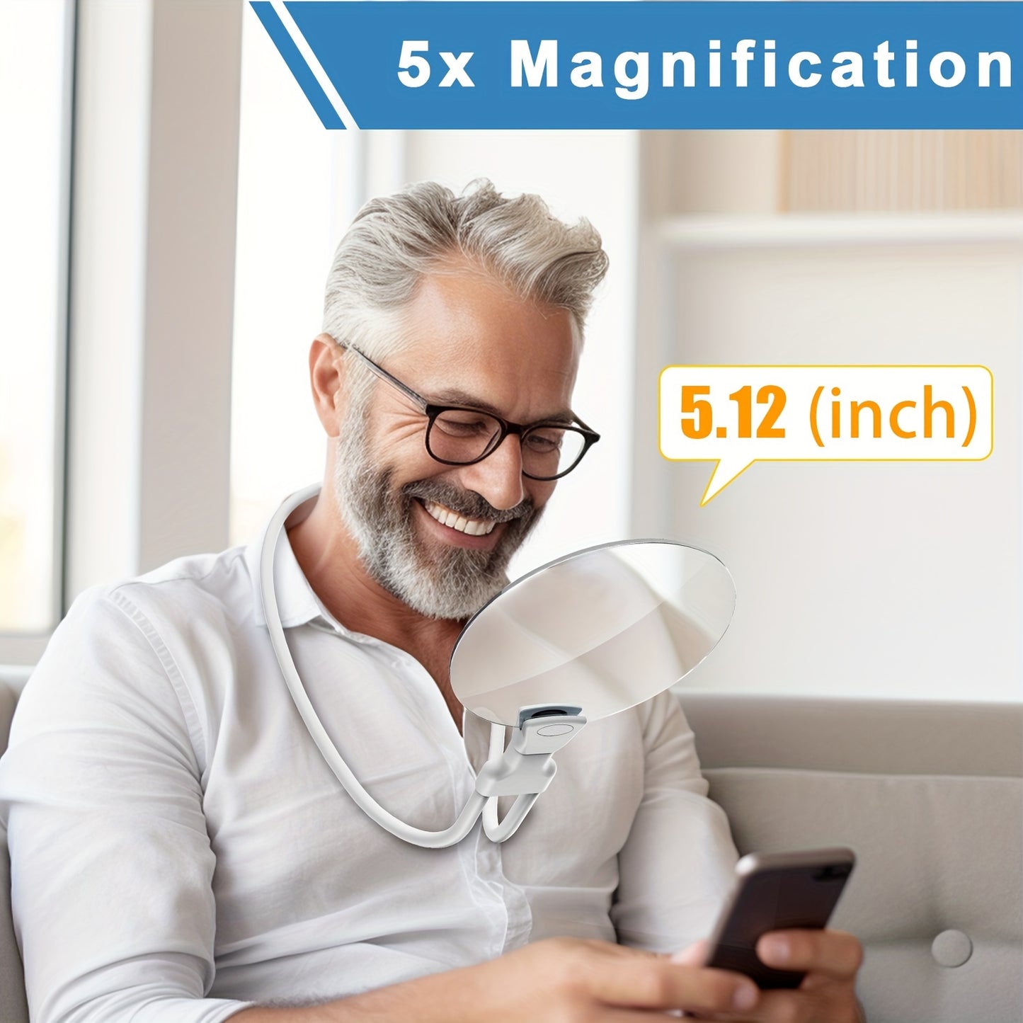 5X Magnifying Glass Pro – Hands-Free Adjustable Neckwear Magnifier for Seniors and Low Vision – Perfect for Reading, Sewing, Crafting, and Inspection