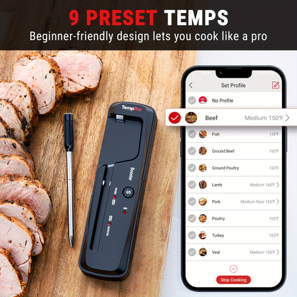 500-ft Wireless Meat Thermometer – Digital Cooking Thermometer with Temperature Alarm for Oven, Grill, BBQ, Smoker & Rotisserie