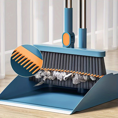 Household Broom and Dustpan Set – Long Handle Floor Cleaning with Rotatable Broom and Comb Tooth Dustpan – Ideal for Home, Kitchen, Office – Cleaning Supplies and Back to School Tool