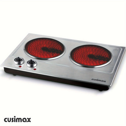 1800W Cusimax Infrared Ceramic Electric Hot Plate - Portable Stainless Steel Countertop Burner with Dual Knob Control - Easy to Clean, Upgraded Version