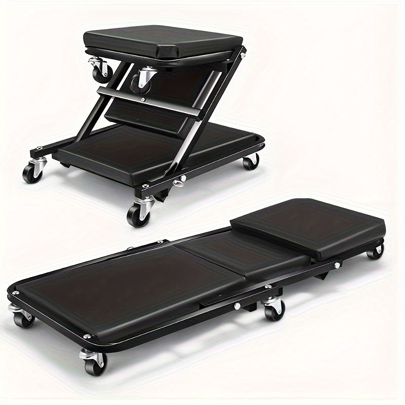 36 Inch 2-in-1 Z Crawling Seat – Adjustable Roll Folding Garage Chair, 300 lb Capacity with 6 Wheels, for Lying or Sitting in the Garage
