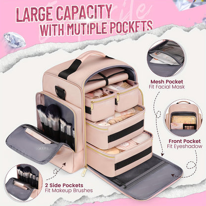 Large Multi-Functional Cosmetic Travel Organizer – 4 Detachable Compartments and Jewelry Roll, Versatile Makeup Bag for Toiletries, Skin Care, Hair Products, Ideal Women's Gift