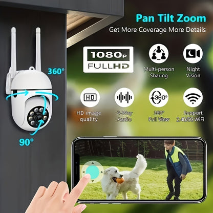Spherical Security Camera – 1080P Wireless Wi-Fi with Motion Detection, Color Night Vision, and 355° Panoramic Surveillance – Smart Home Camera with Alarm Push, Two-Way Audio, Dual-Band Wi-Fi