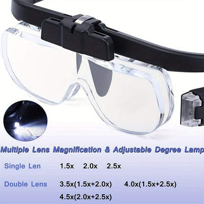 Rechargeable Headband Magnifier with Adjustable Lamp - 4.5X Magnification for Reading, Jewelry, Watch Repair & Close Work, Perfect Gift for Seniors