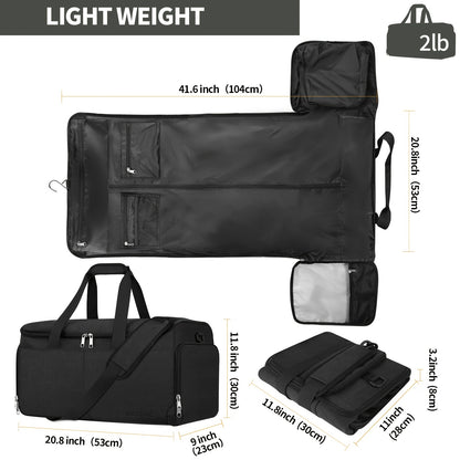 SOLOSAIC Convertible Carry-On Garment Bag - 2 in 1 Travel Duffle with Shoe Compartment, Hanging Dress Suitcase and Toiletry Bag for Men and Women, Black