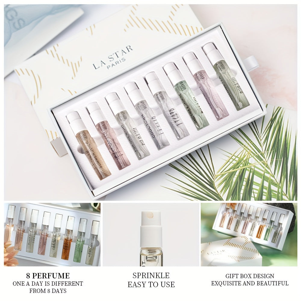 LASTAR Women's Spray Perfume Set - 8-Piece Gift Box, Long-Lasting Fragrances of Fresh Flowers, Fruit, Citrus and Wood