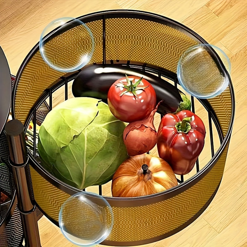 Rotating Kitchen Storage Rack – Easy Assembly Multi-Layer Fruit and Vegetable Organizer, Metal Material for Home and Living Room Kitchen Organization