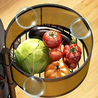Rotating Kitchen Storage Rack – Easy Assembly Multi-Layer Fruit and Vegetable Organizer, Metal Material for Home and Living Room Kitchen Organization