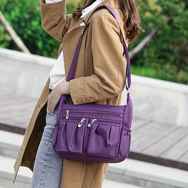 Women's Casual Ruched Crossbody Bag - Large Capacity Nylon Shoulder Bag