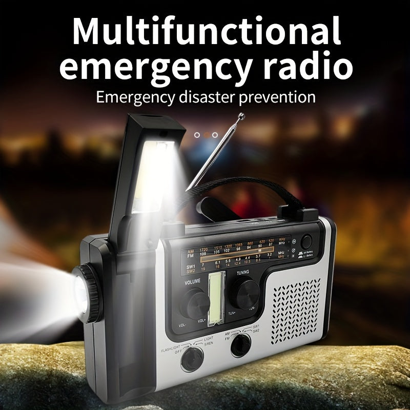 Solar & Hand Crank Emergency Radio – AM/FM/SW Bands, LED Flashlight, SOS Alarm, Phone Charger for Outdoor Survival