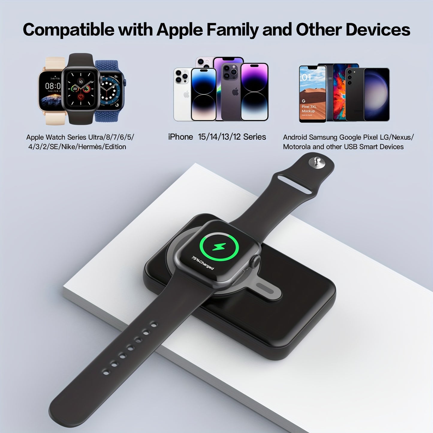 3 in 1 Magnetic Wireless Charger – 22.5W Fast Charging, 10000mAh Capacity, Lightweight for iPhone 12/13/14/15, AirPods, Apple Watch