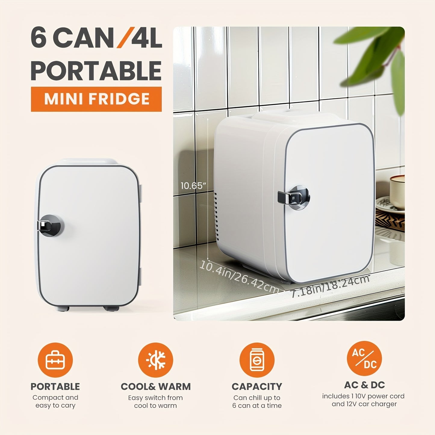 4 Liter Portable Mini Fridge – Spacious & Rugged Cooler for Skincare, Beverages, Food, Cosmetics, Ideal for Home, Office, Car, Outdoor Use